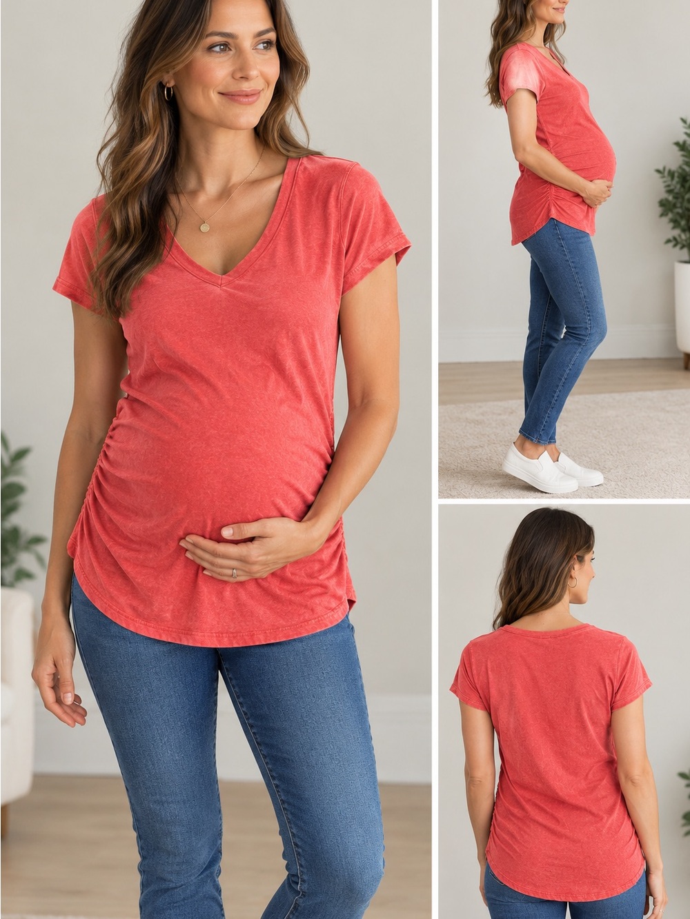 A Pea in the Pod Coral V-Neck Short Sleeve Tee